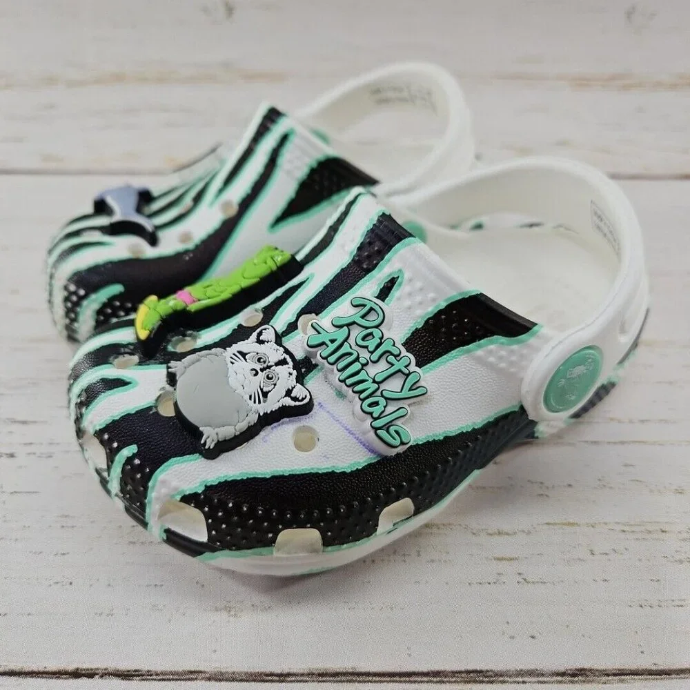 Crocs Classic Clog Party Animals Safari 207525 Black White Toddlers‎ Kids Size 6
